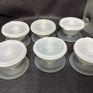 Vintage 6 TUPPERWARE Sheer Grey Dessert Pudding Cups #754 & Lids #733